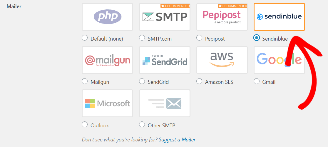 sendinblueメーラーwpメールsmtpを選択してください