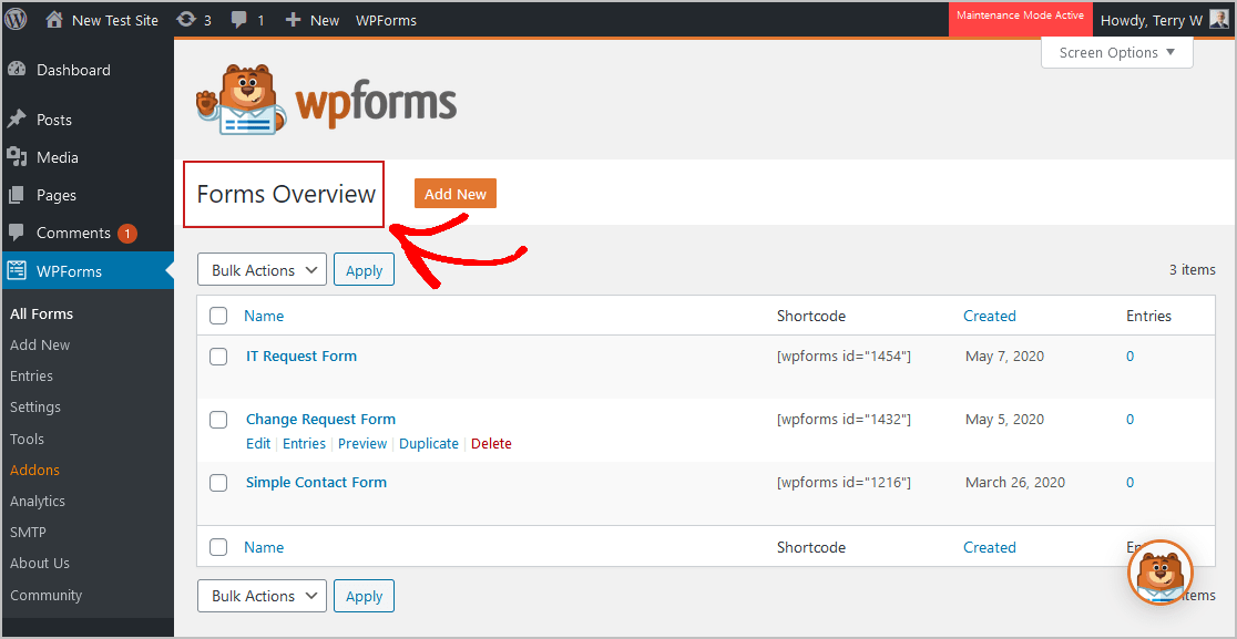 صفحة نظرة عامة على WPForms