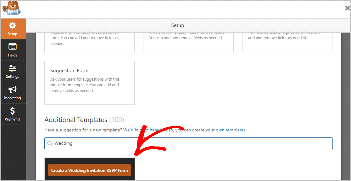 إنشاء WPForms دعوة زفاف RSVP