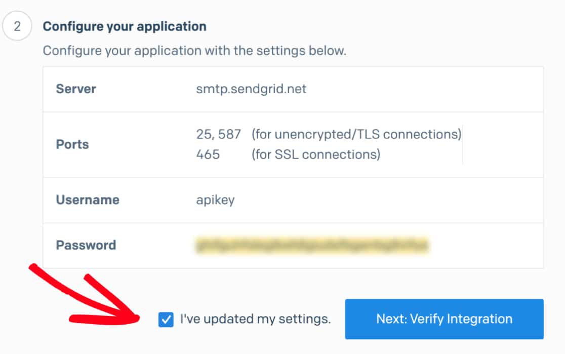 Completa il passaggio Configura la tua applicazione in SendGrid