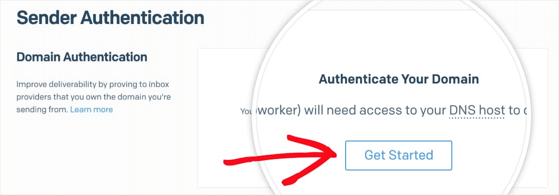 fai clic su inizia autenticare il dominio sendgrid