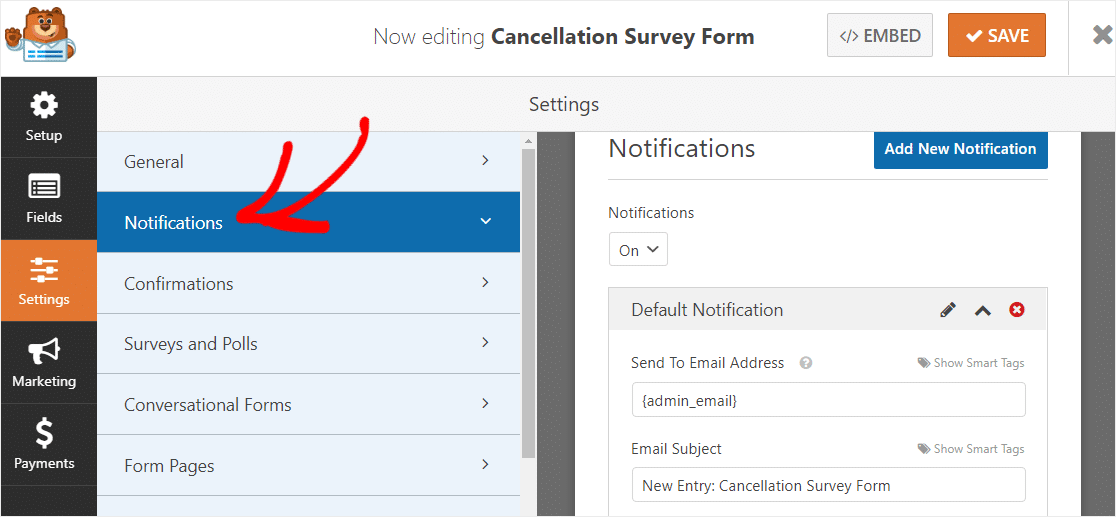 notifications de formulaire d'enquête d'annulation