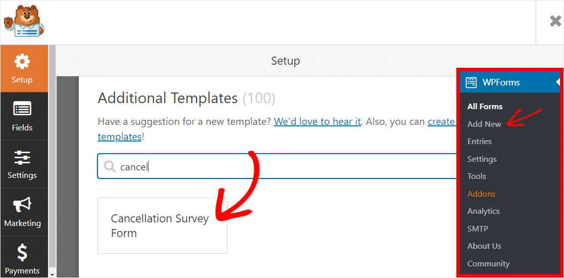 modèle de formulaire d'annulation wpforms