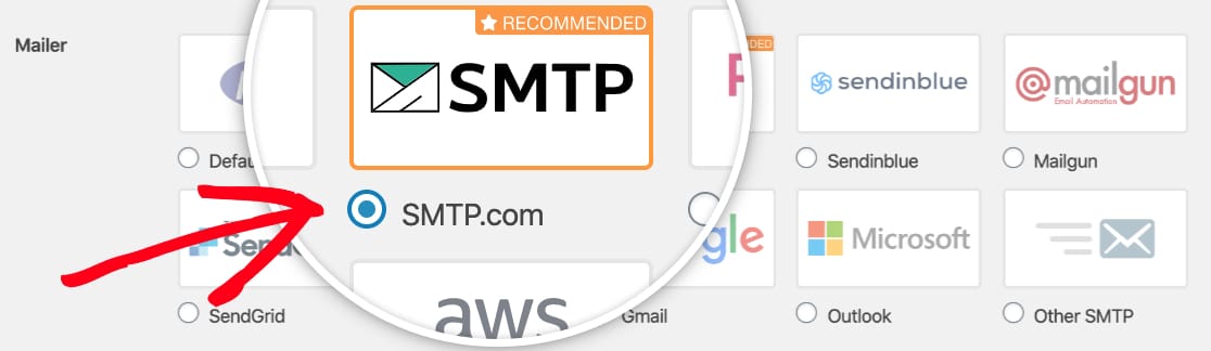 WP Mail SMTP'de SMTP com mailer'ı seçin