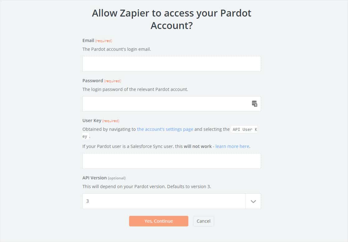 เชื่อมต่อ zapier และ pardot