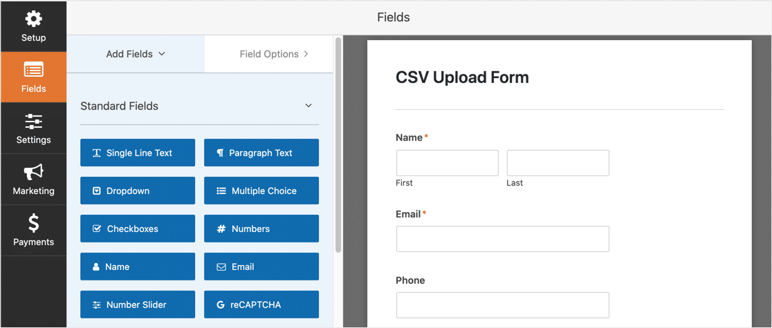 Templat unggah formulir CSV