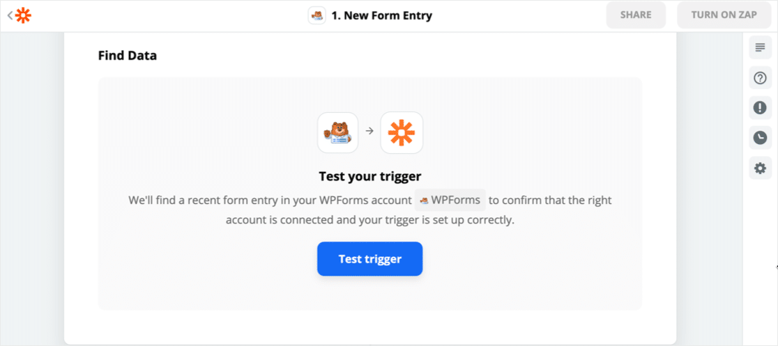 Тестирование триггера WPForms в Zapier