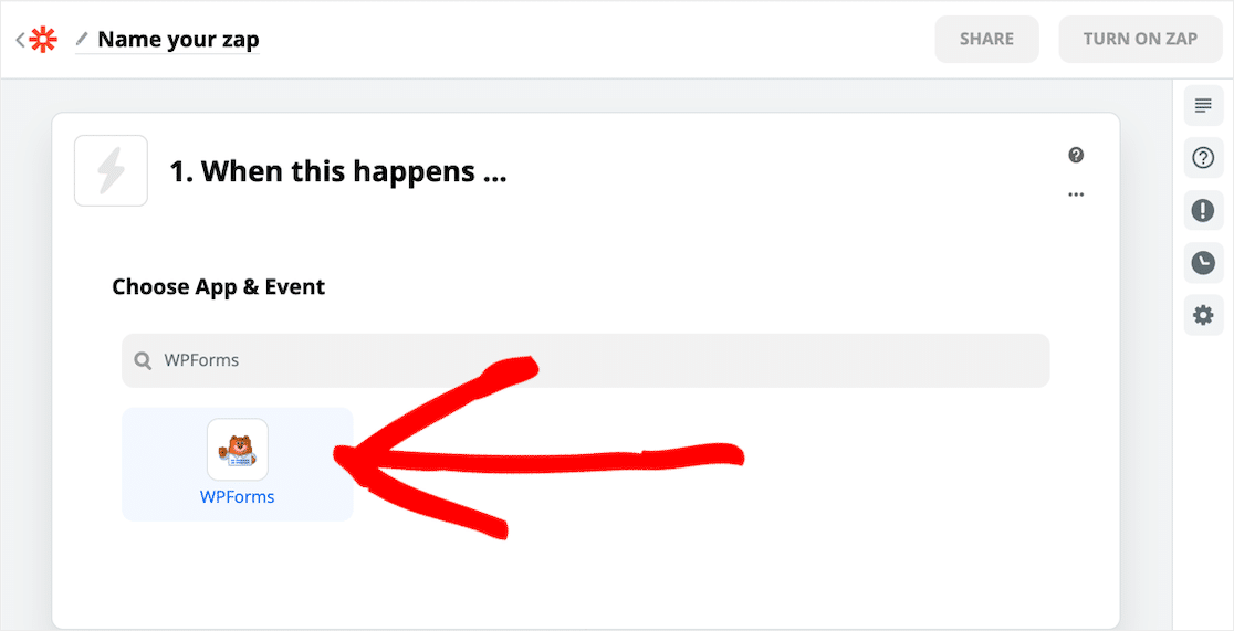 在 Zapier 中選擇 WPForms