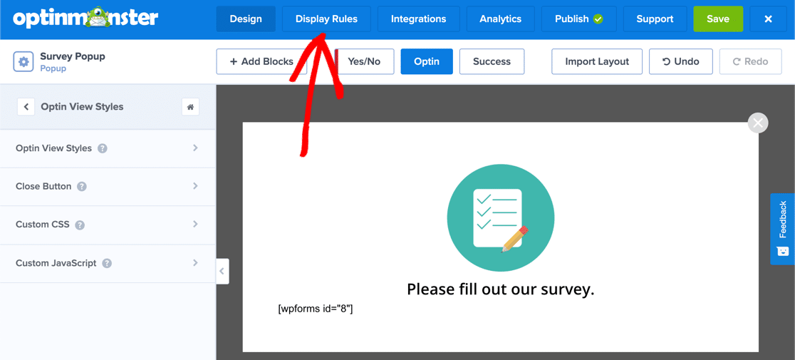 彈出式調查 WordPress 插件的顯示規則