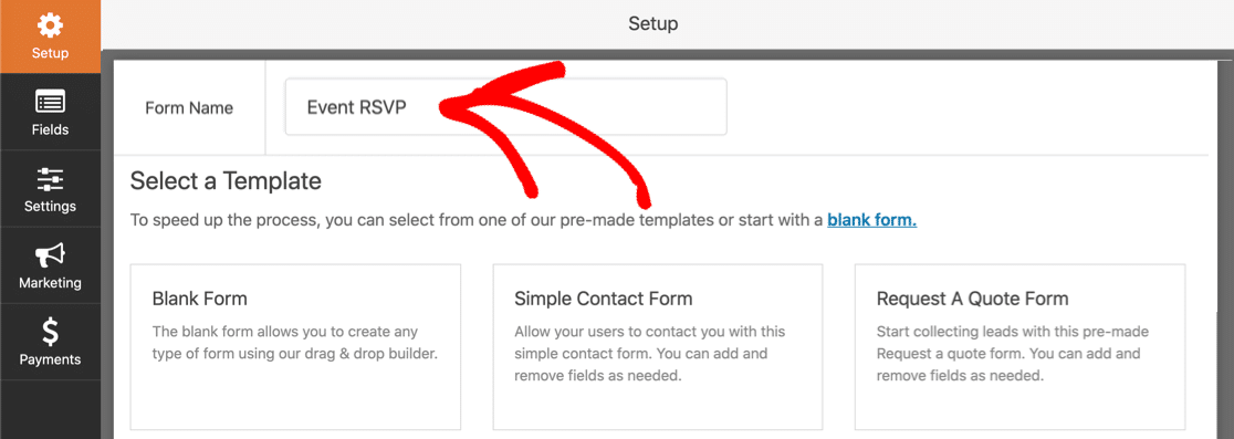 在 WordPress 中命名您的 RSVP 表單