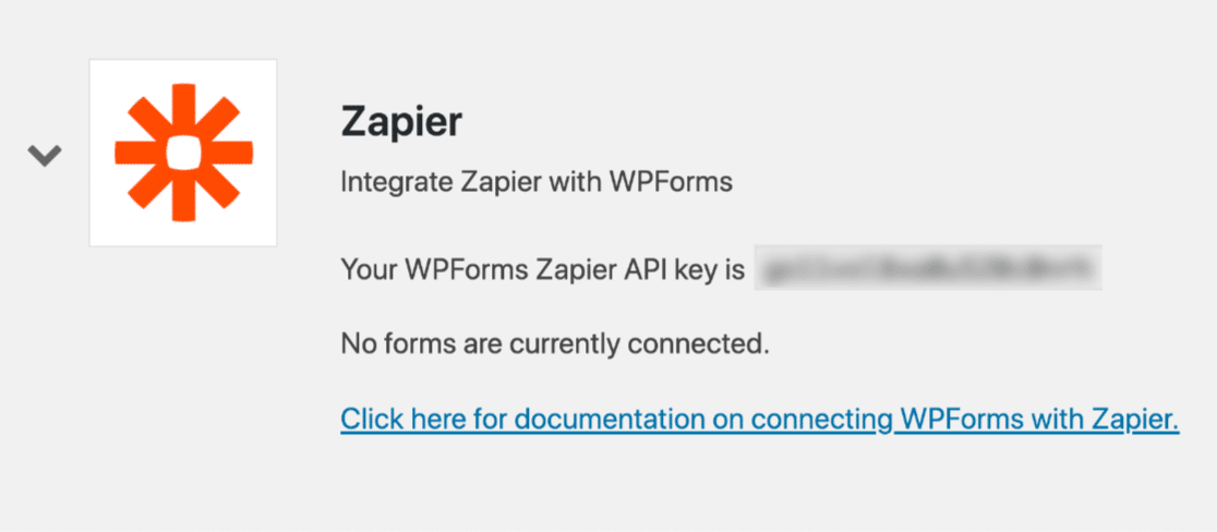 Ключ API Zapier в WPForms