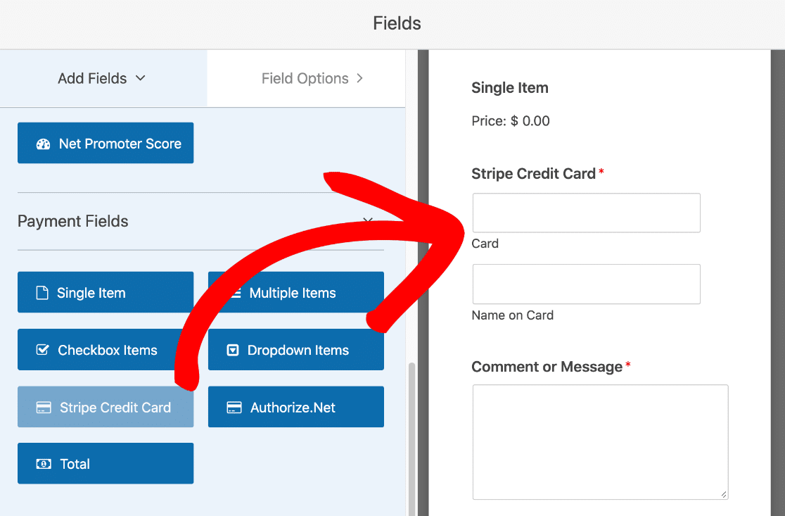 Stripe kredi kartı alanını dosya yükleme formuna sürükleyin