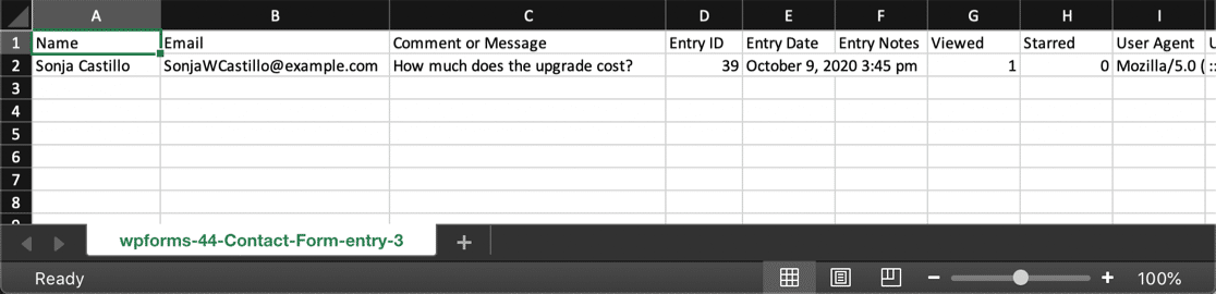 Запись формы WordPress в файле CSV Excel