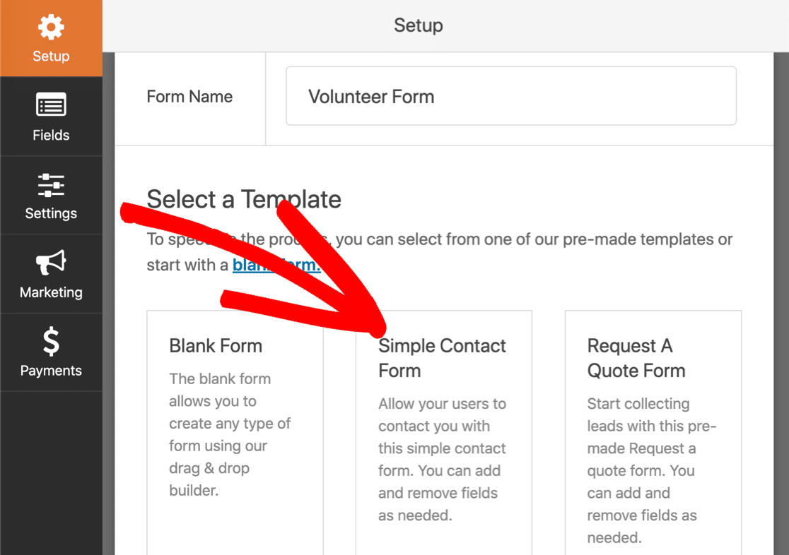 เปิดเทมเพลตแบบฟอร์มติดต่ออย่างง่ายใน WPForms