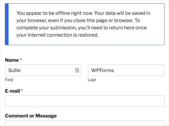 โหมดออฟไลน์ข้อความ WPForms