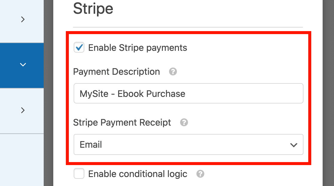 WPForms 中的條紋設置