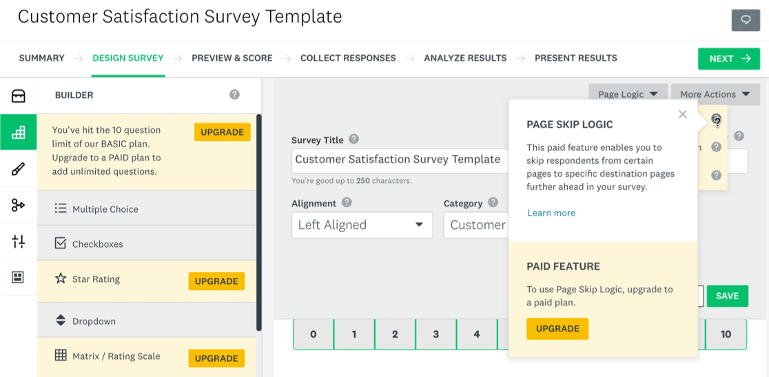 Бесплатный план SurveyMonkey