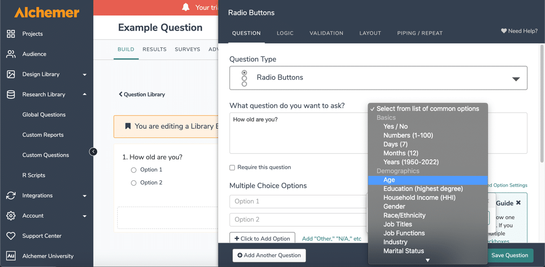 Создавайте многоразовые вопросы в Alchemer vs SurveyMonkey