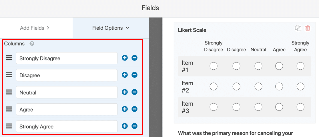 คำตอบของคำถาม Likert Scale บนเทมเพลต