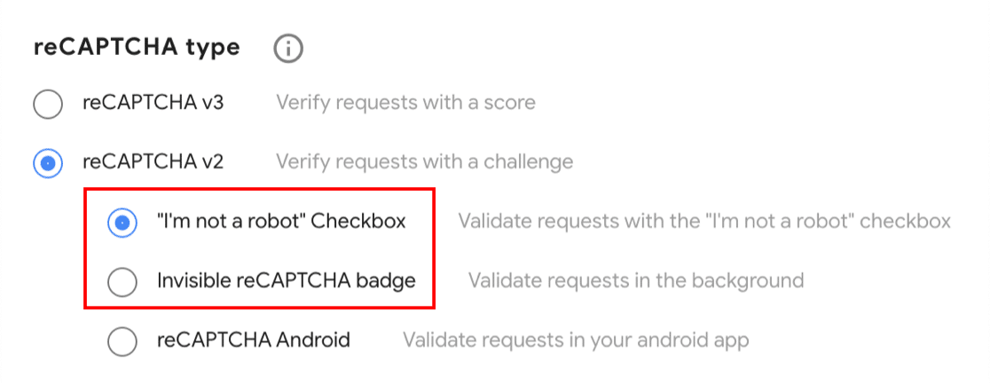 เลือก reCAPTCHA v2