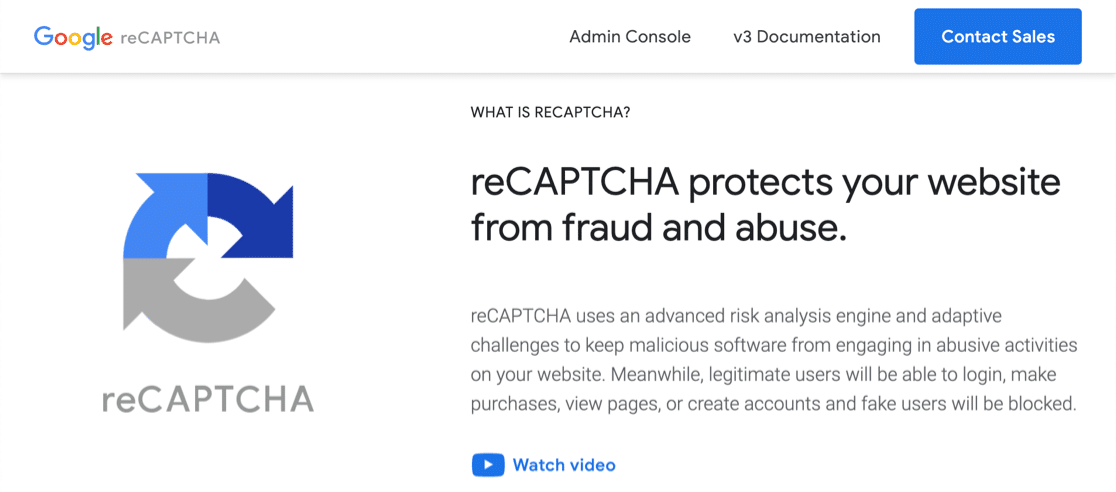 หน้าแรกของ Google reCAPTCHA