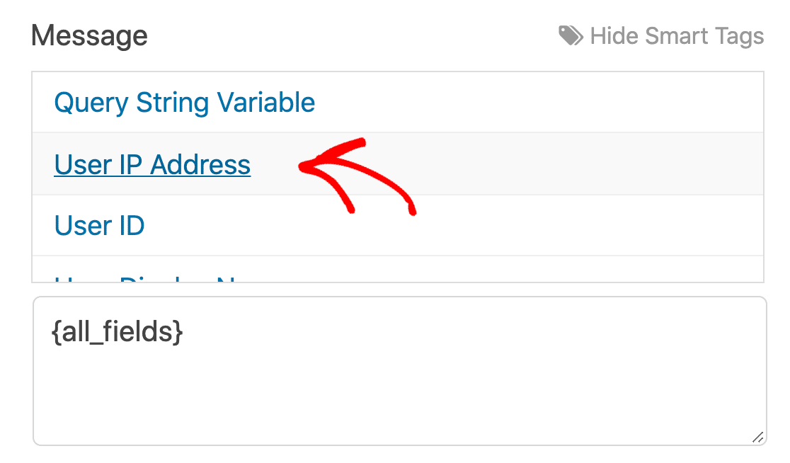 สมาร์ทแท็กที่อยู่ IP ของผู้ใช้ WPForms