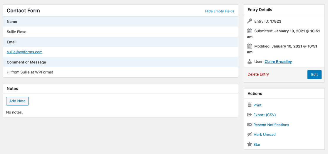 รายละเอียดรายการ WPForms