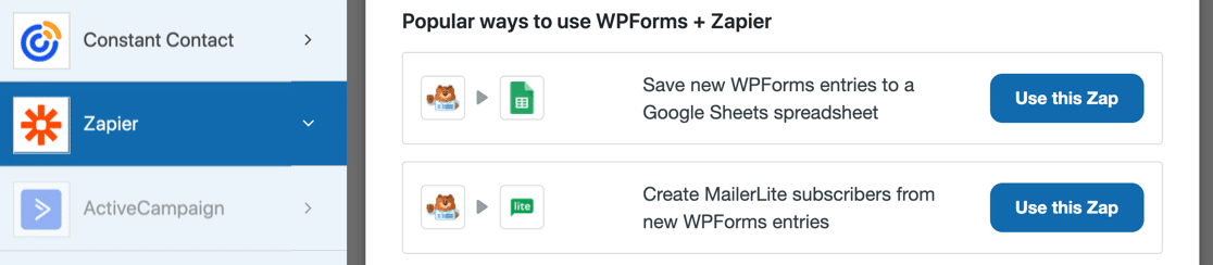 WPForms Zapier 설정