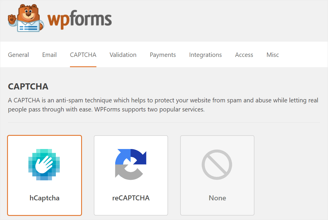 options anti-spam wpforms captcha