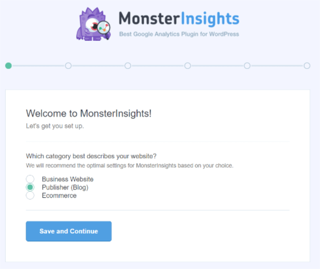 Мастер установки MonsterInsights