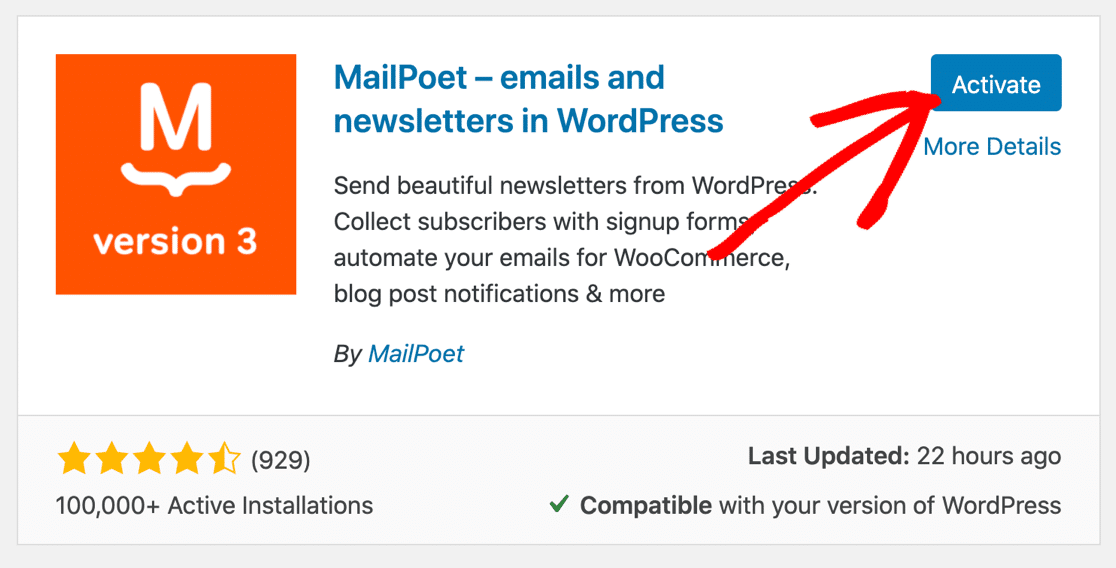 Установите плагин MailPoet WordPress