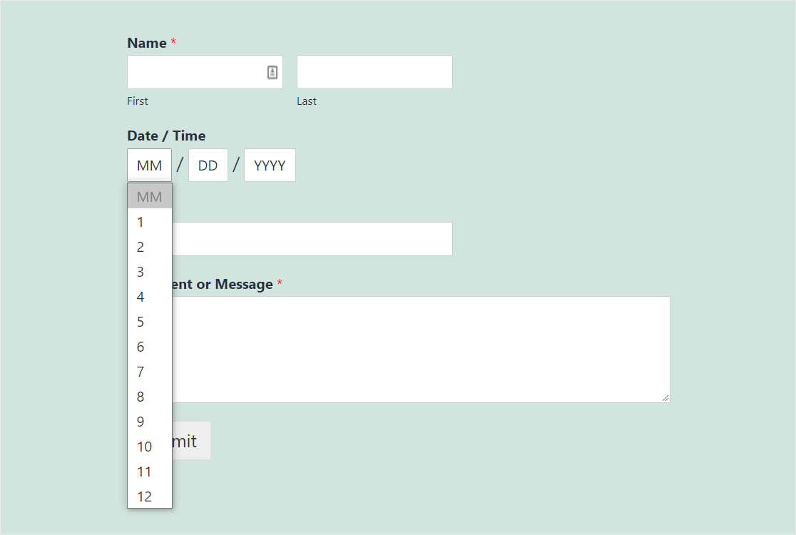 wpforms câmp datat