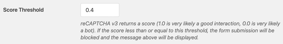 WPForms reCAPTCHA eşiği