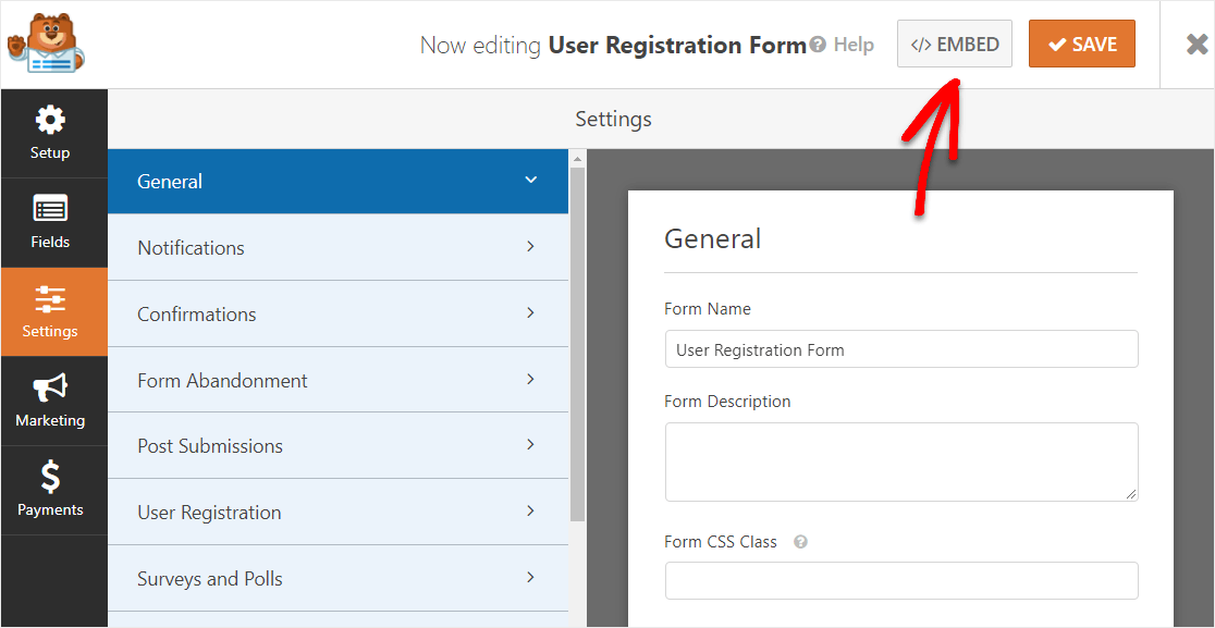 încorporați formularul de înregistrare a utilizatorului