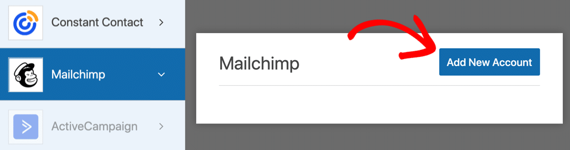 เพิ่มบัญชีใหม่สำหรับ Mailchimp ใน WPForms