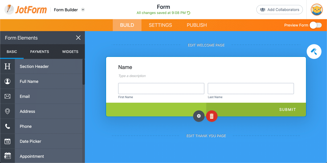 ฟิลด์ชื่อ JotForm เทียบกับ Typeform และ WPForms