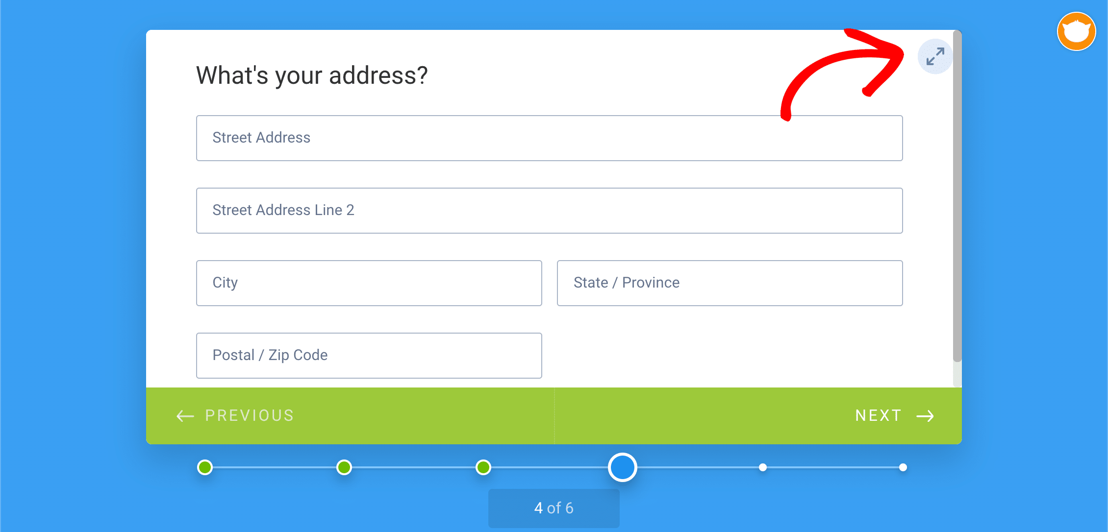 ช่องที่อยู่ JotForm แบบเต็มหน้าจอ