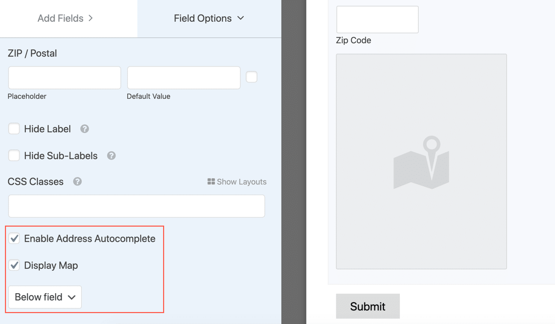 WPForms แสดงแผนที่บน form