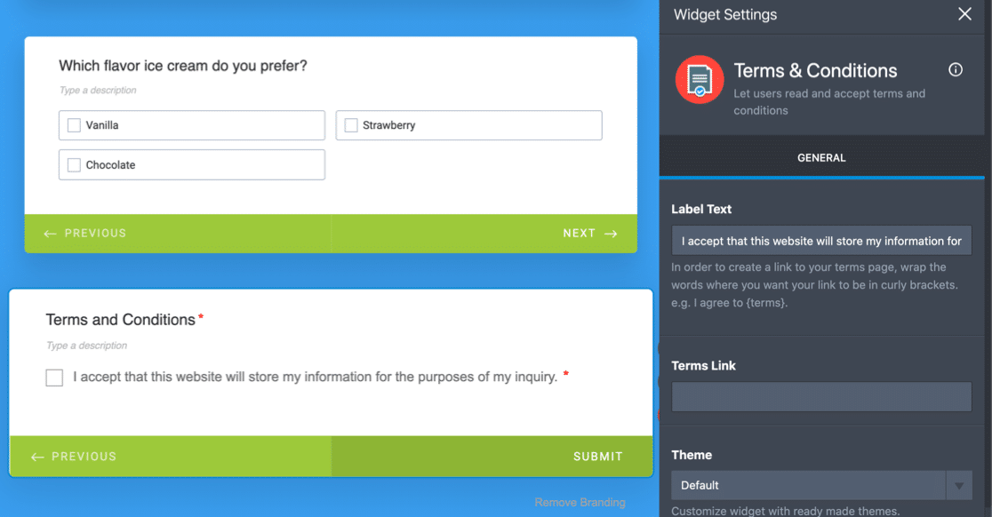 ช่องข้อกำหนดและเงื่อนไข JotForm GDPR