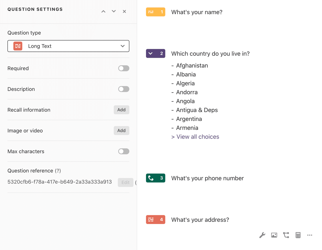 ฟิลด์ข้อความเป็นฟิลด์ที่อยู่ใน Typeform