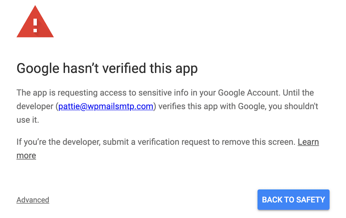 OAuth Gmail ไม่ได้รับการยืนยัน