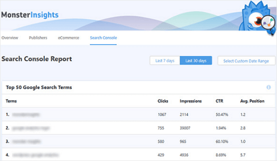 raportul consolei de căutare monsterinsights