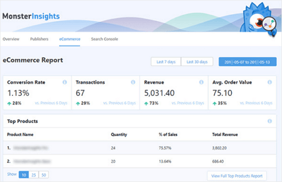 raport de comerț electronic monsterinsights