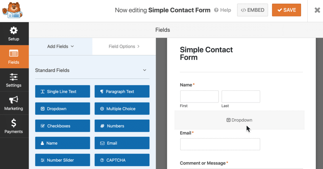 การลากฟิลด์ใน WPForms