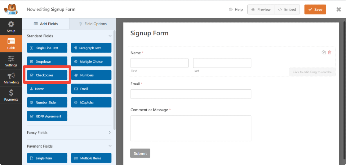 ช่องทำเครื่องหมาย wpforms