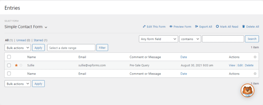 ตัวเลือกรายการแบบฟอร์ม WPForms