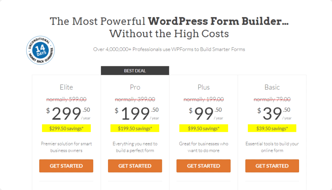 surveymonkey vs mailchimp: WPForms-pricing