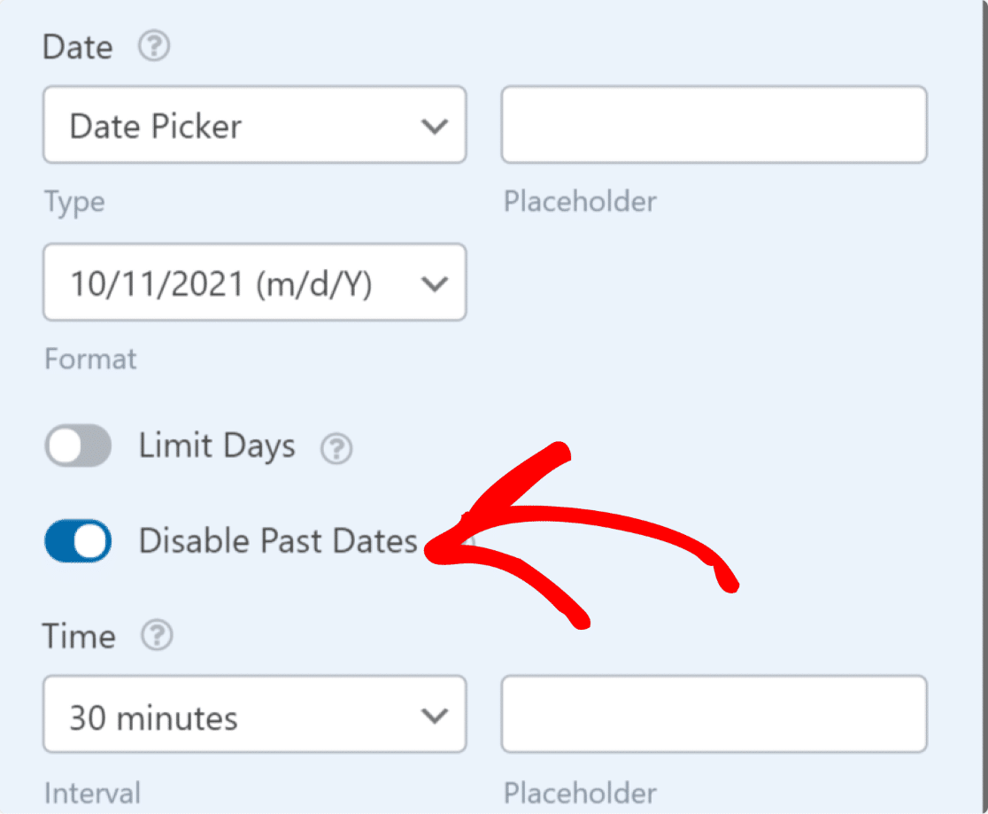 Отключить прошлые даты в datepicker